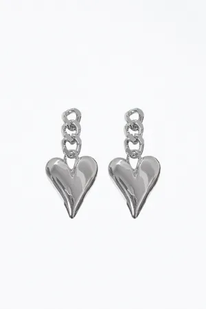 METAL LOVE CUBAN CHAIN HEART DROP EARRINGS