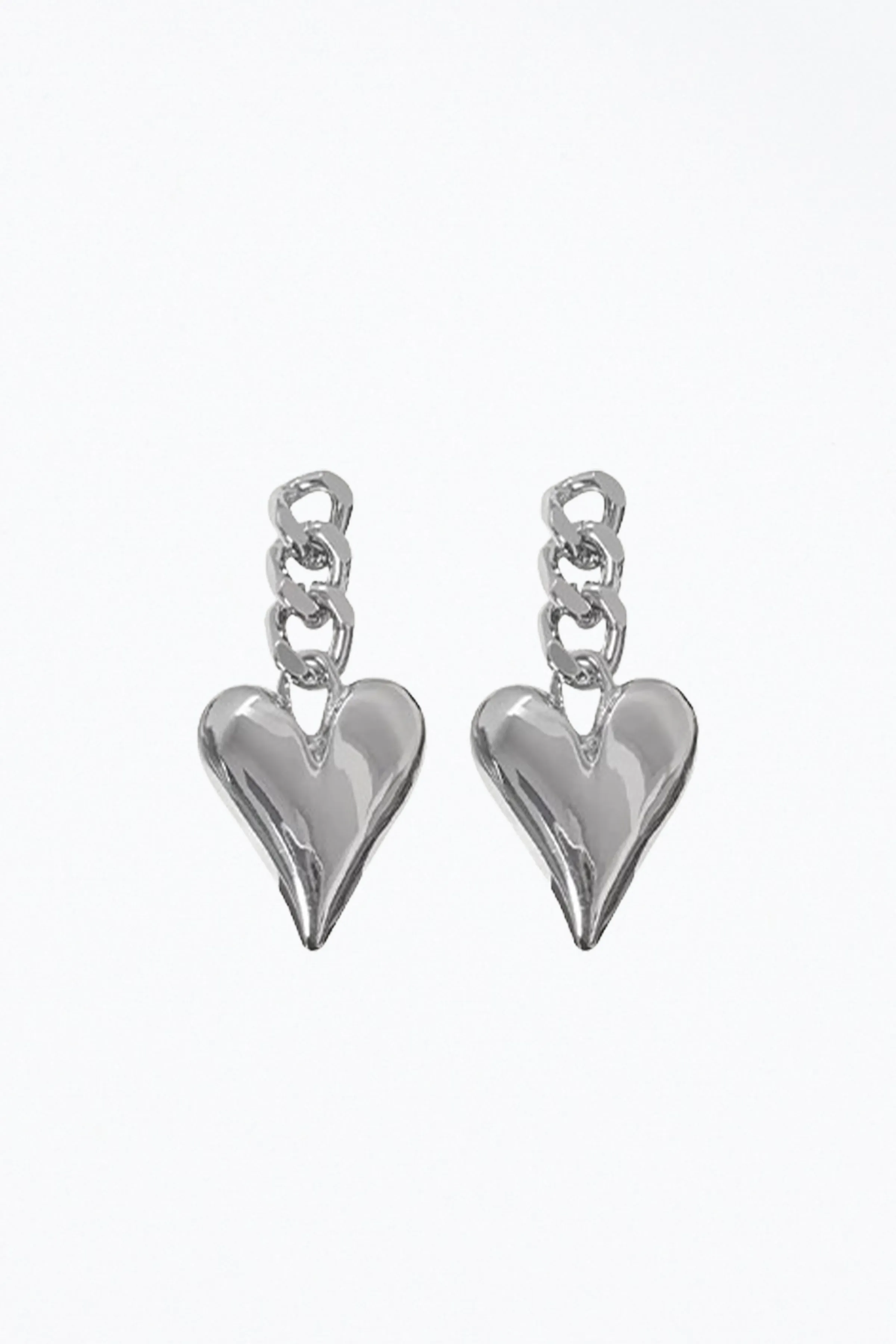 METAL LOVE CUBAN CHAIN HEART DROP EARRINGS