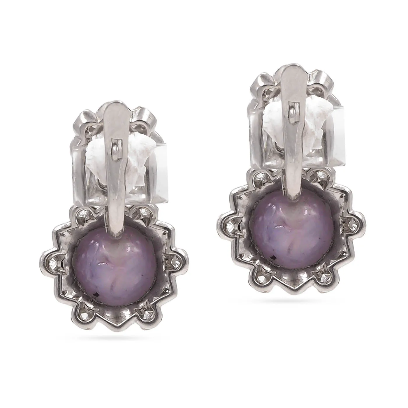 Mid-Century Star Sapphire & Diamond Drop Earrings