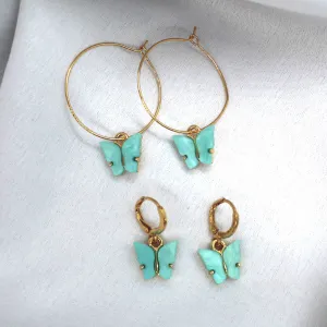 Mint Butterfly Earring Set
