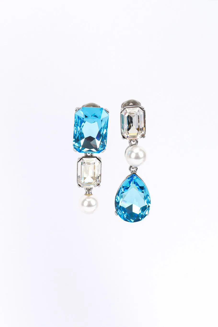 Mismatched Aquamarine Crystal Drop Earrings