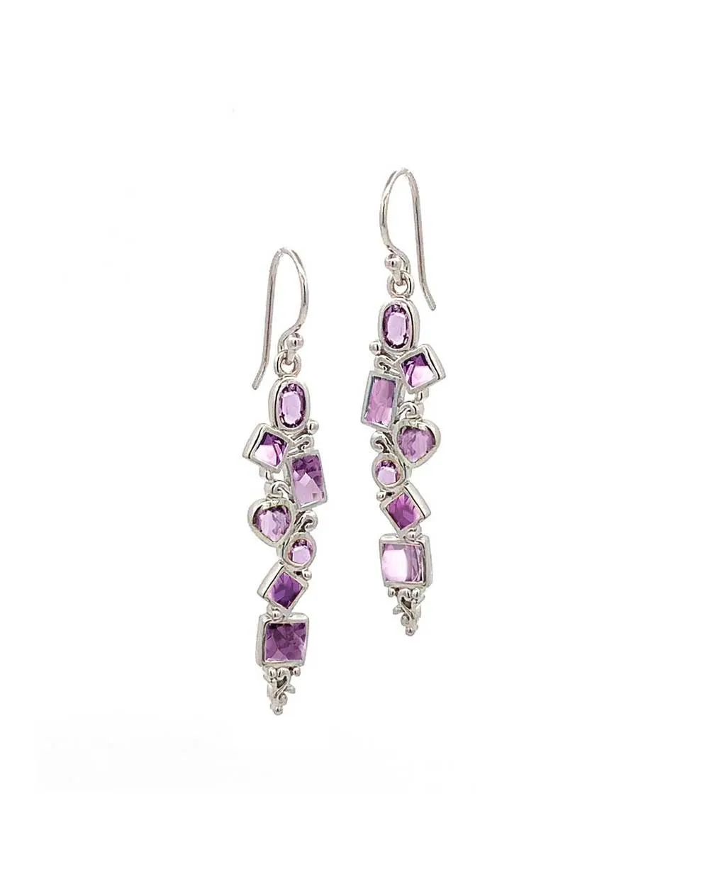 Mixed Geometry Amethyst Sterling Silver Earrings