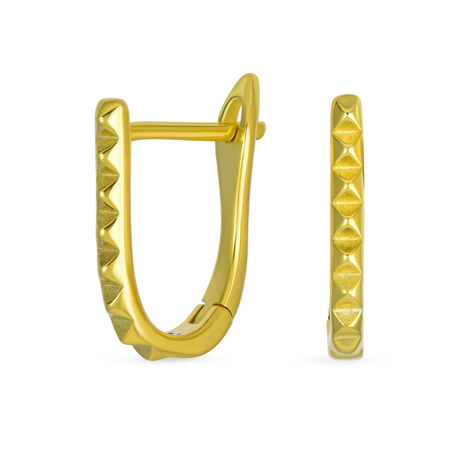 Modern Geometric Mini Spike Hoop Huggie Earrings 14K Gold Plated Sterling Silver