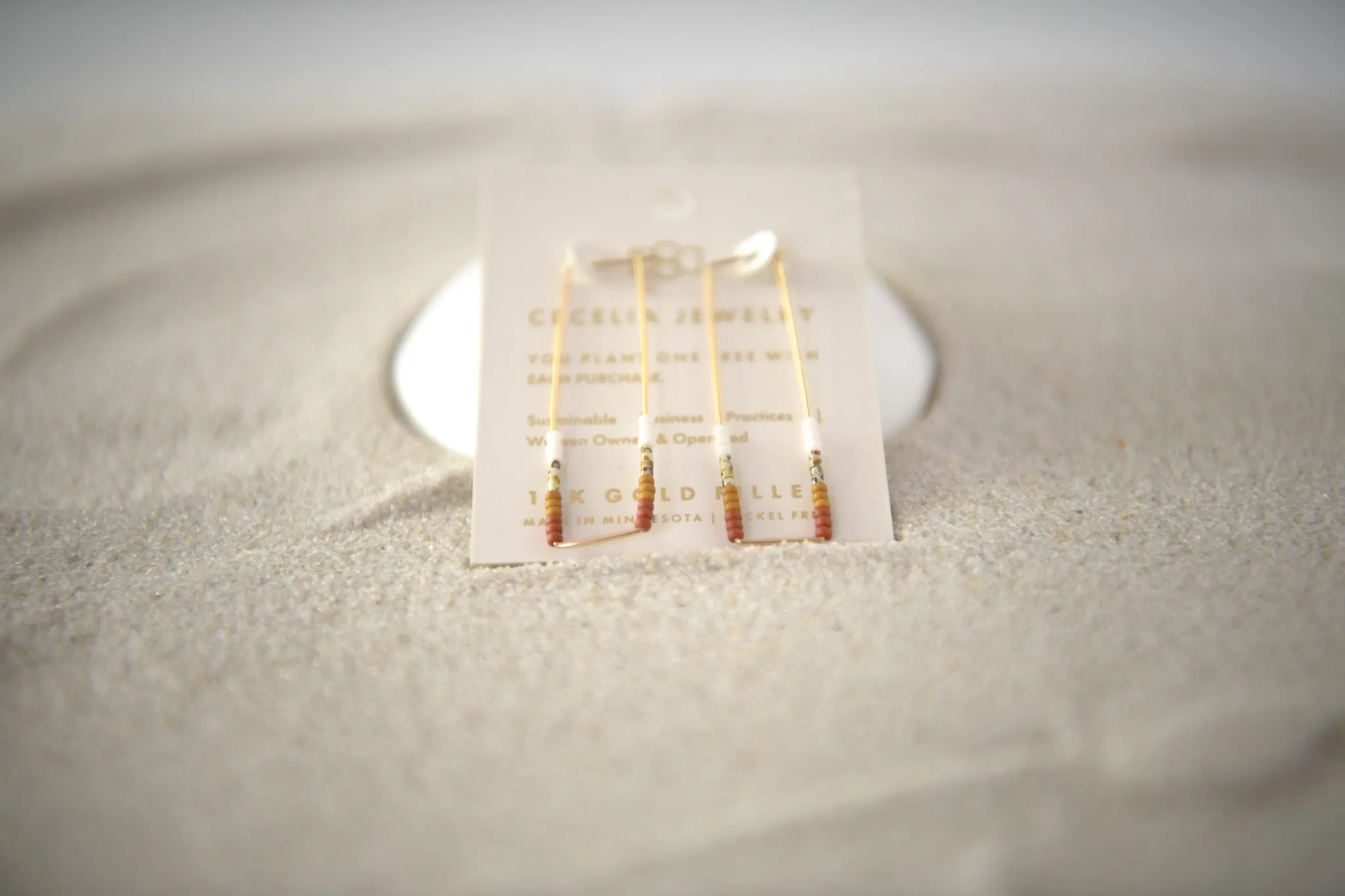 Modern Gold-Filled Rectangle Hoop Earrings with Seed Beads in Silver