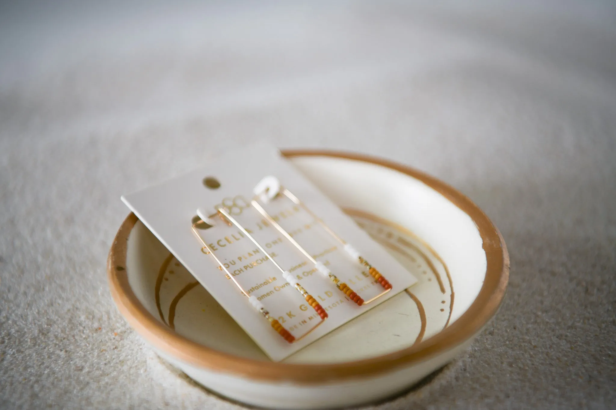 Modern Gold-Filled Rectangle Hoop Earrings with Seed Beads in Silver