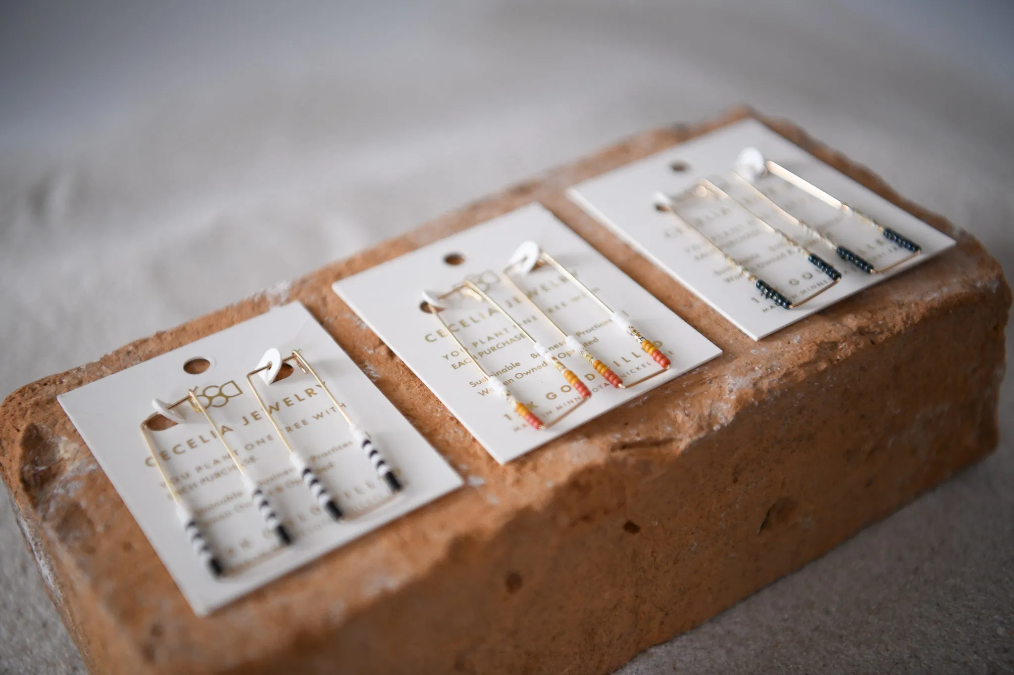 Modern Gold-Filled Rectangle Hoop Earrings with Seed Beads in Silver