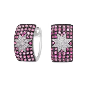 Mono Star Earrings Wide Pink Sapphire in White Gold