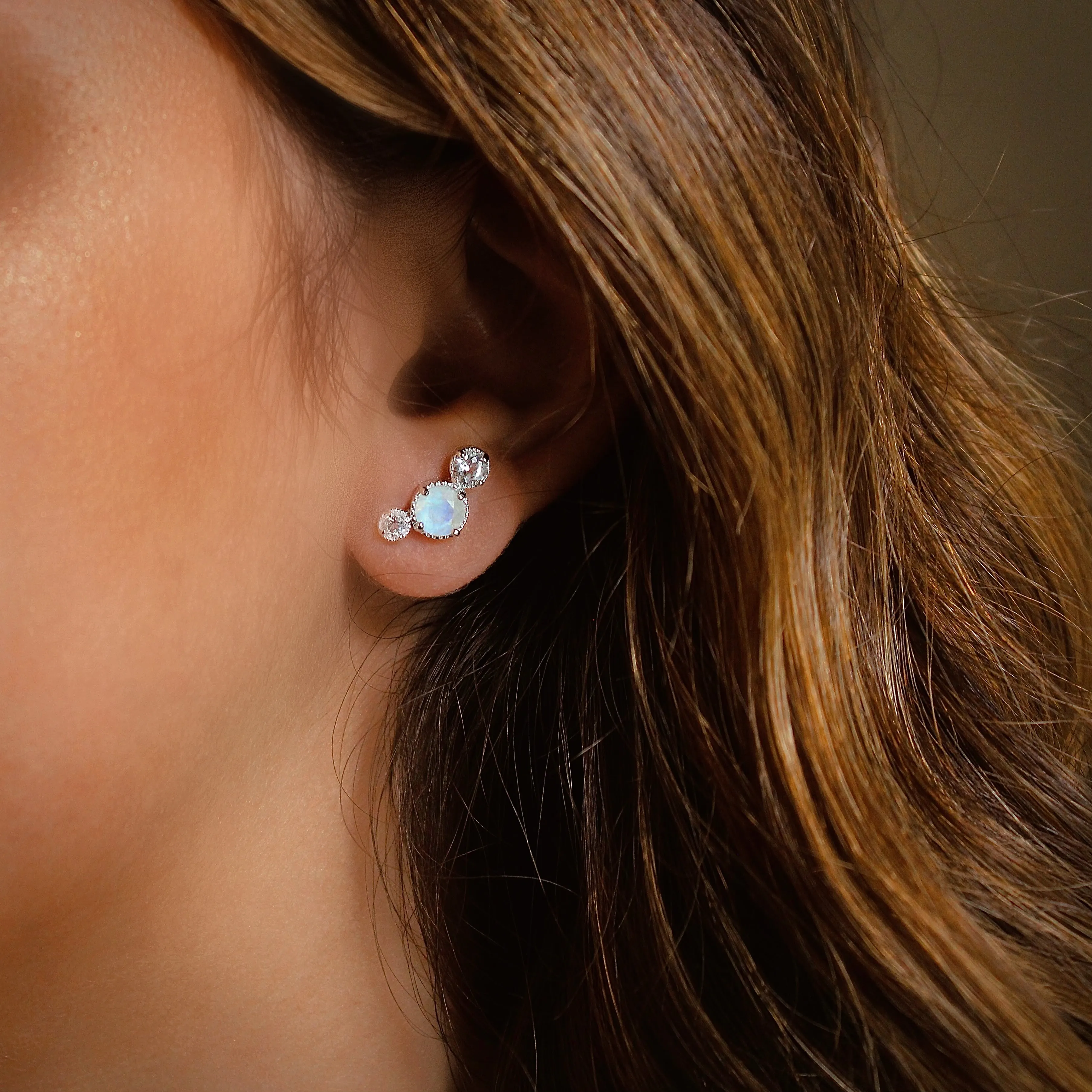 Moonstone & Topaz Ear Climbers
