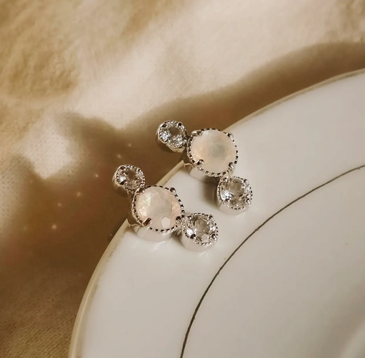 Moonstone & Topaz Ear Climbers