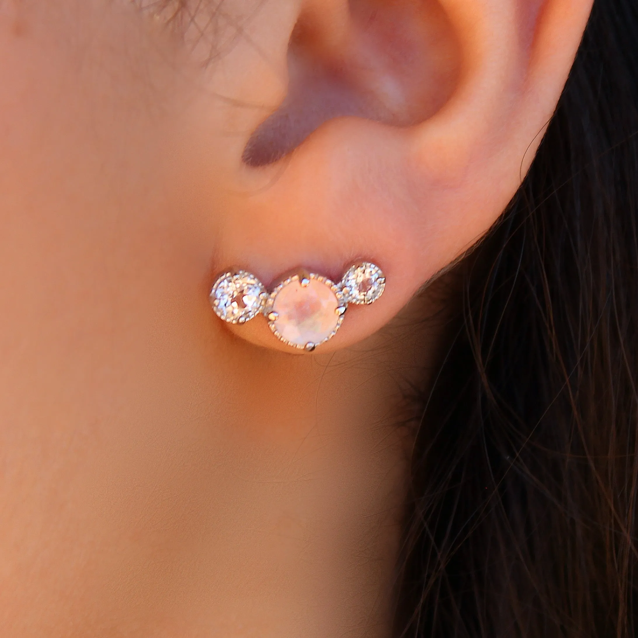 Moonstone & Topaz Ear Climbers