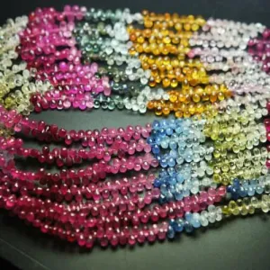 Multi Sapphire Faceted Teardrop Briolette Gemstone Loose Beads Strand 4" 4mm 6mm