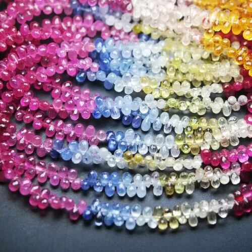 Multi Sapphire Faceted Teardrop Briolette Gemstone Loose Beads Strand 4" 4mm 6mm