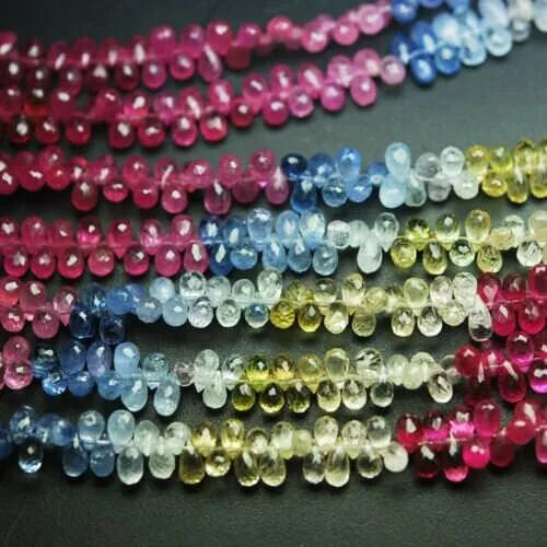 Multi Sapphire Faceted Teardrop Briolette Gemstone Loose Beads Strand 4" 4mm 6mm