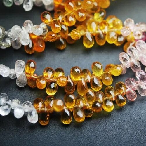 Multi Sapphire Faceted Teardrop Briolette Gemstone Loose Beads Strand 4" 4mm 6mm