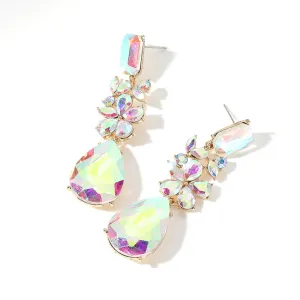 Multi Shaped Stone AB Pageant Drop Earrings on Gold | AB Prom Earrings |  652851