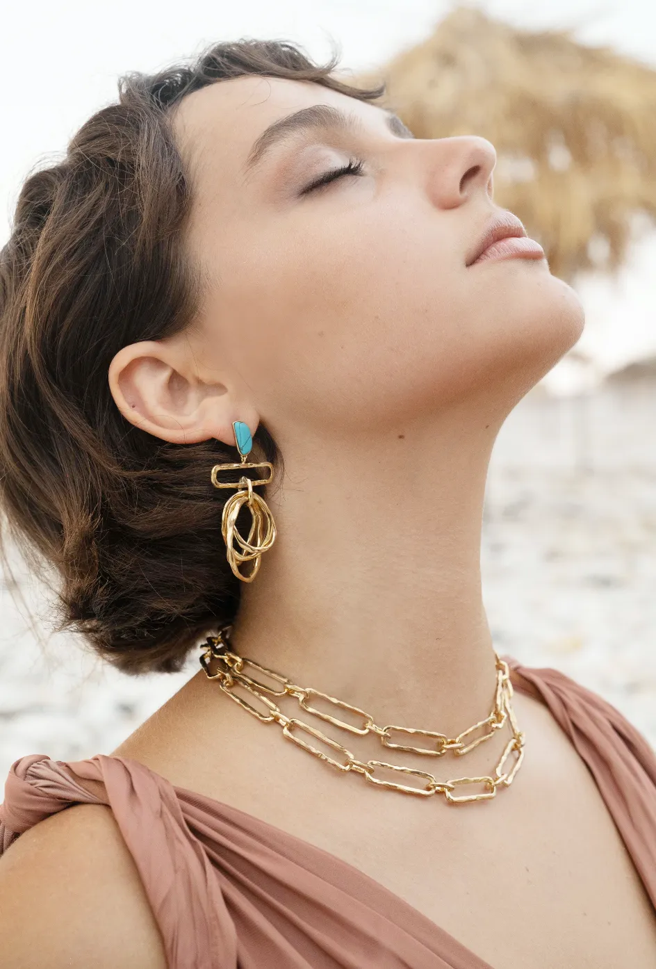 MULTI WAVES DANGLING EARRINGS WITH TURQUOISE