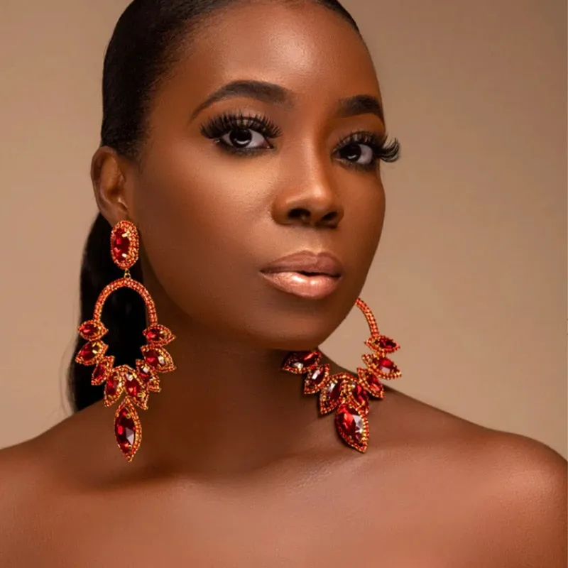 Multicolor Rhinestone Hollow Leaf Dangle Earrings