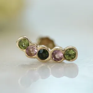 Multicolor Sapphire ear climber gold earring