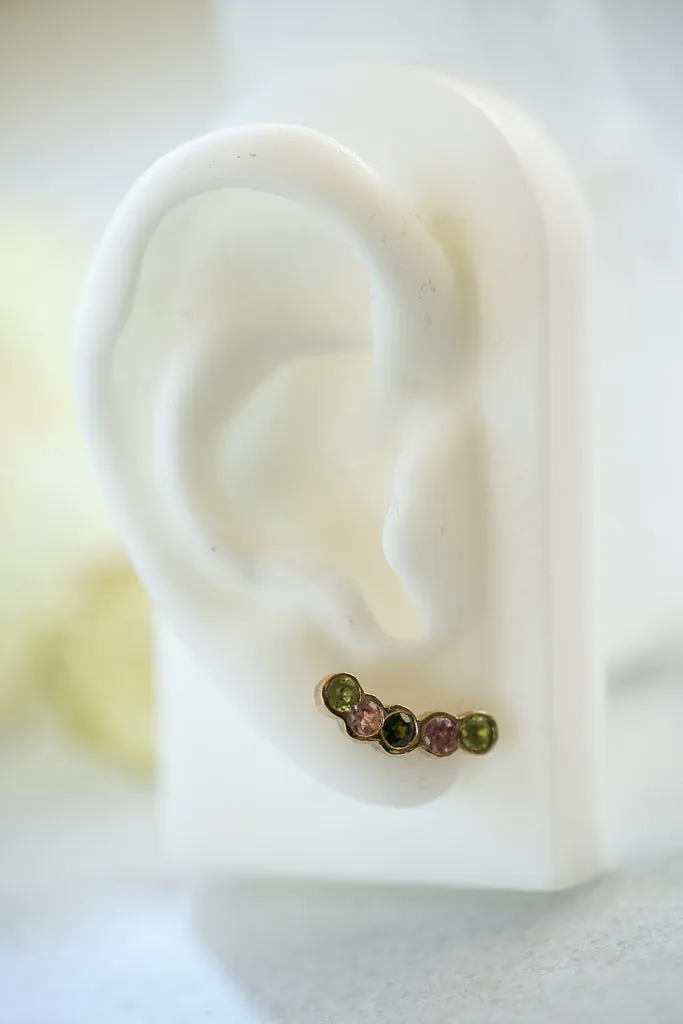 Multicolor Sapphire ear climber gold earring