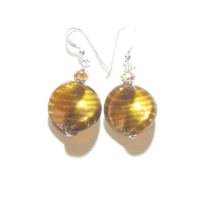 Murano Glass Large Topaz Twist Sterling Silver Earrings, Venetian Jewelry