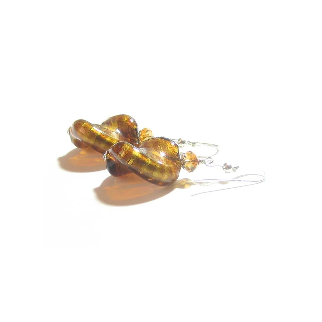 Murano Glass Large Topaz Twist Sterling Silver Earrings, Venetian Jewelry