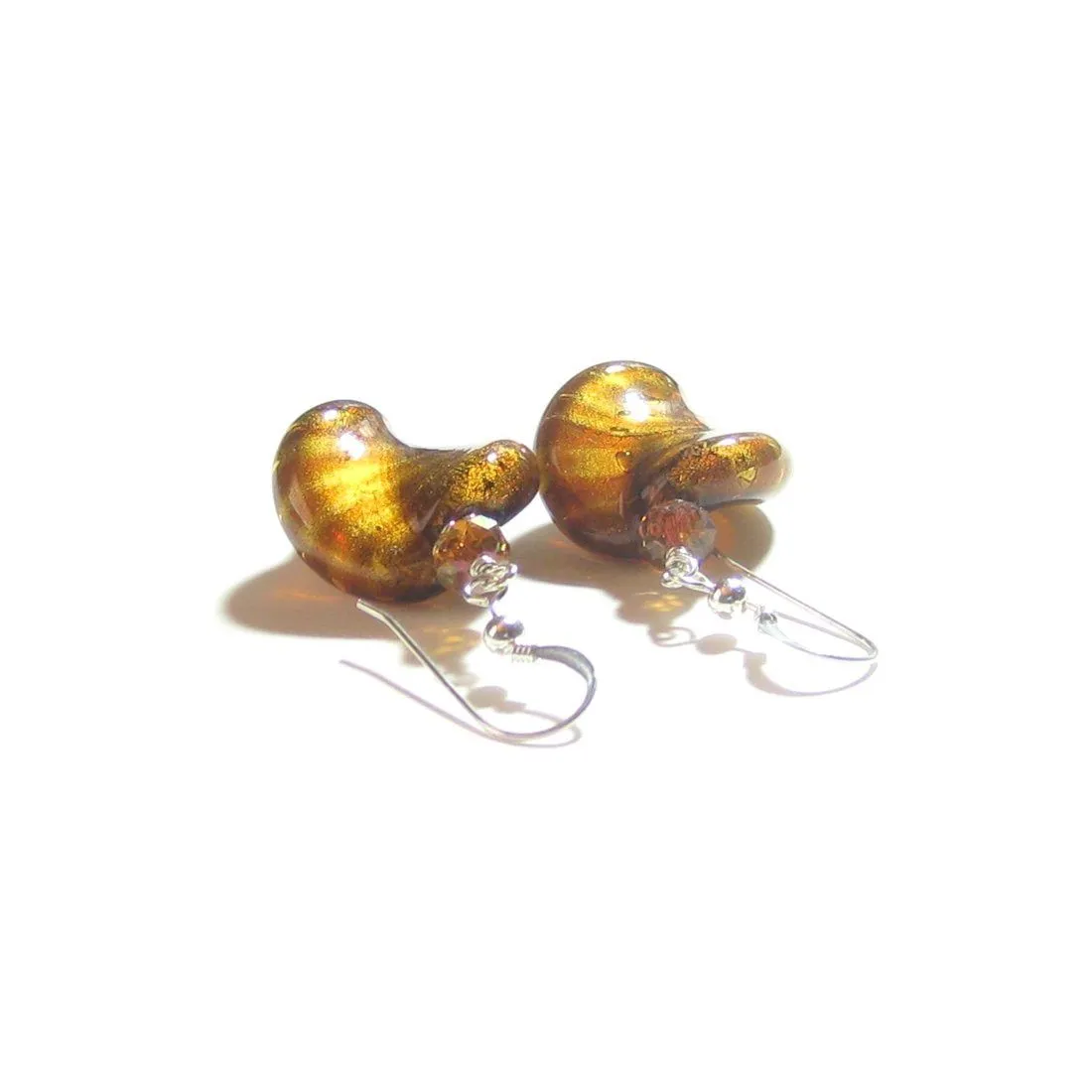 Murano Glass Large Topaz Twist Sterling Silver Earrings, Venetian Jewelry