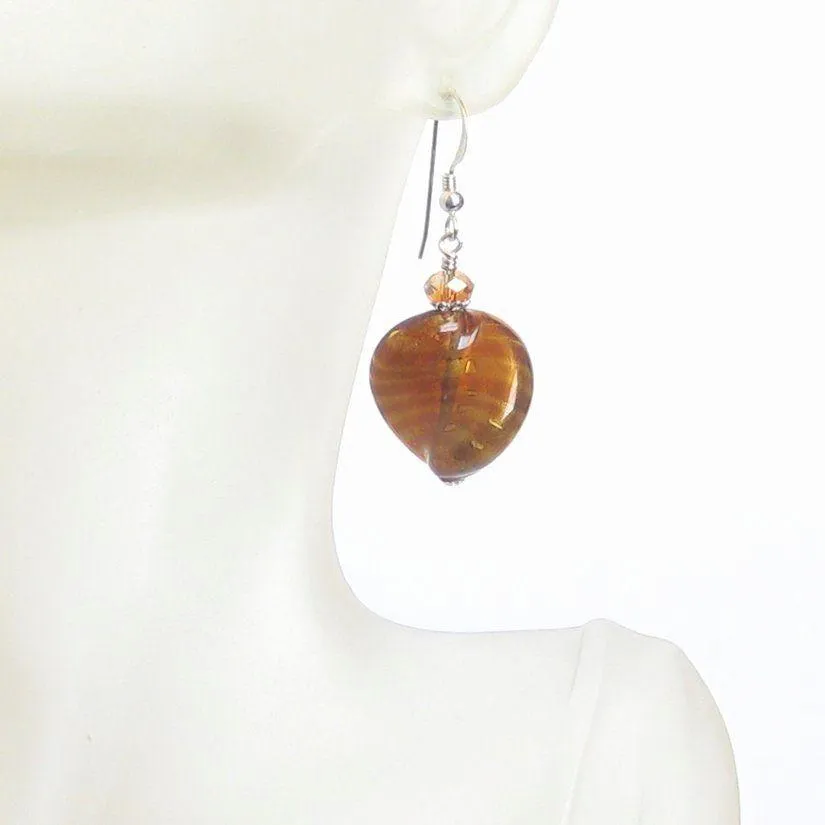 Murano Glass Large Topaz Twist Sterling Silver Earrings, Venetian Jewelry