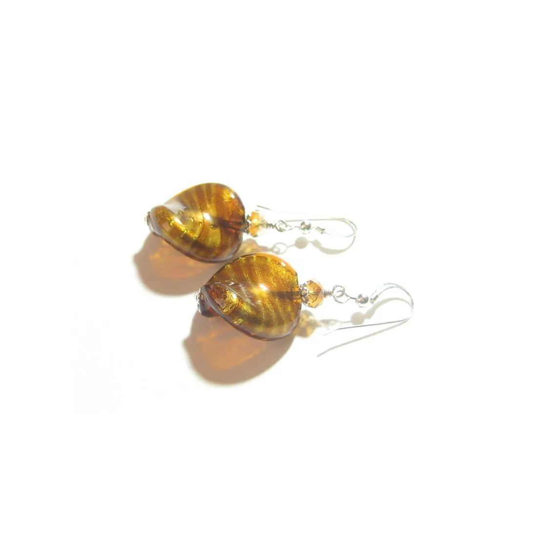 Murano Glass Large Topaz Twist Sterling Silver Earrings, Venetian Jewelry