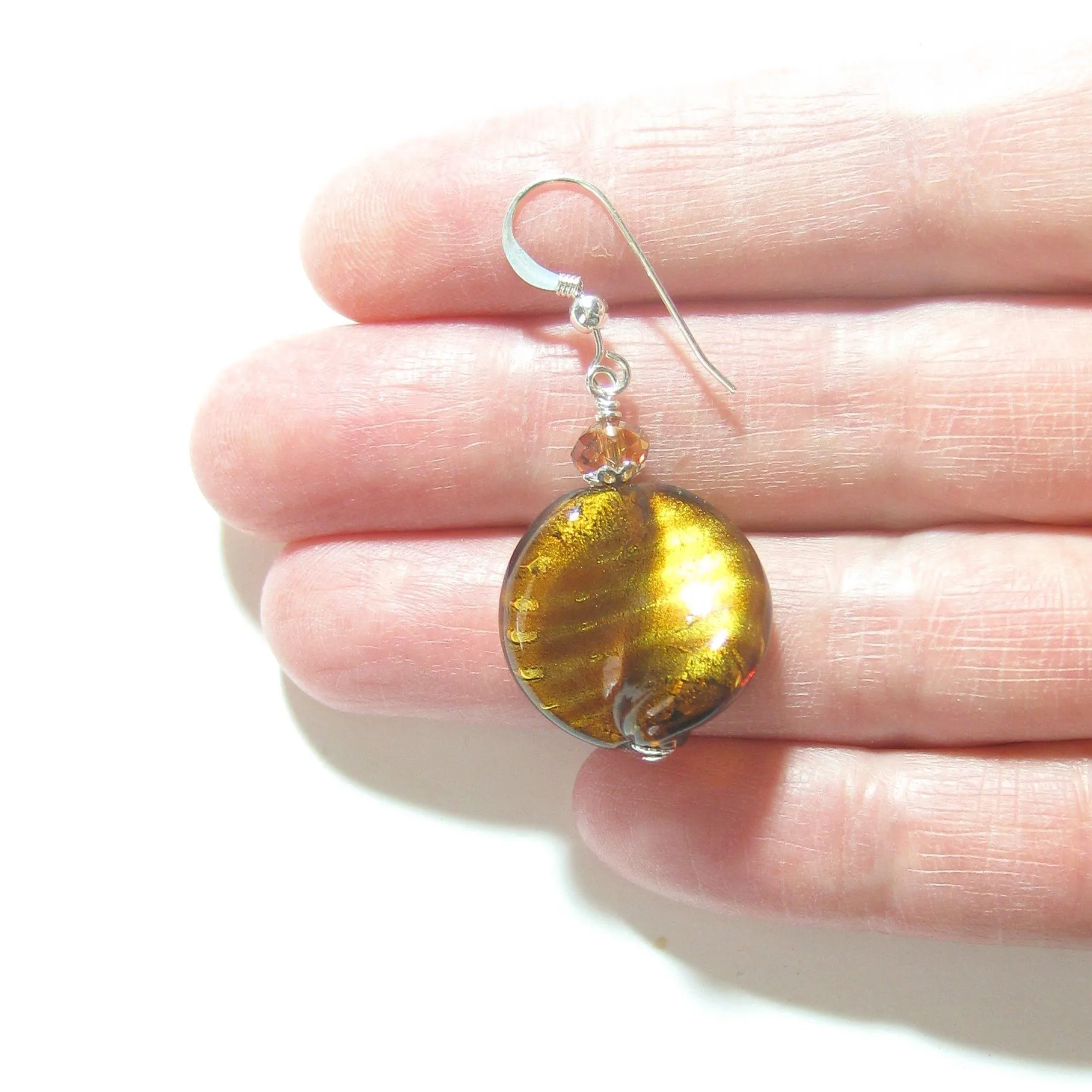 Murano Glass Large Topaz Twist Sterling Silver Earrings, Venetian Jewelry