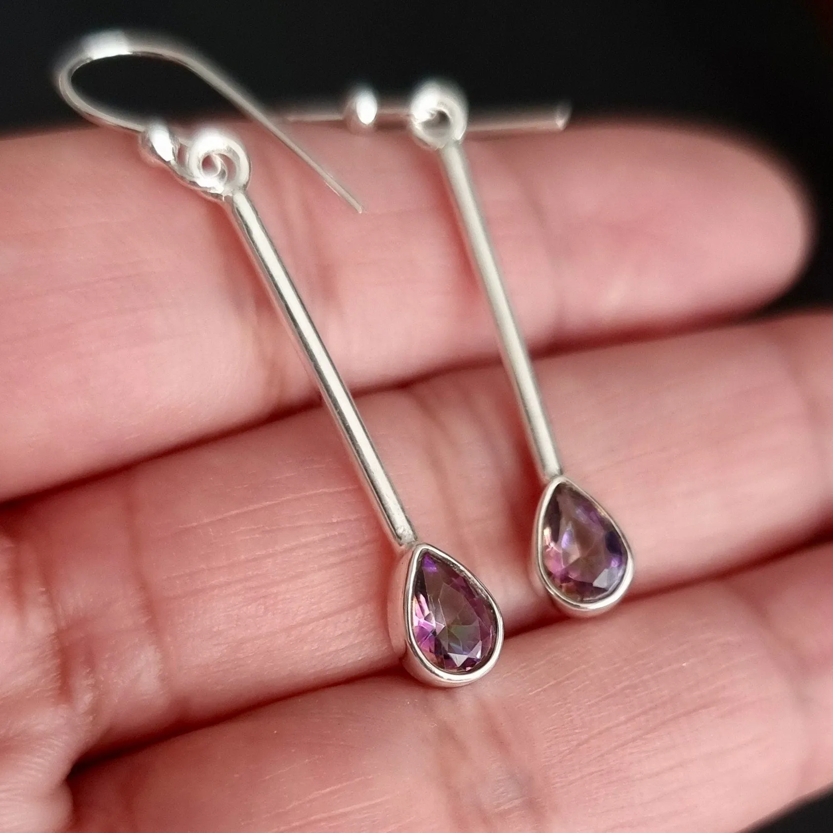 Mystic Topaz Teardrop Long 925 Silver Earrings, E15MT