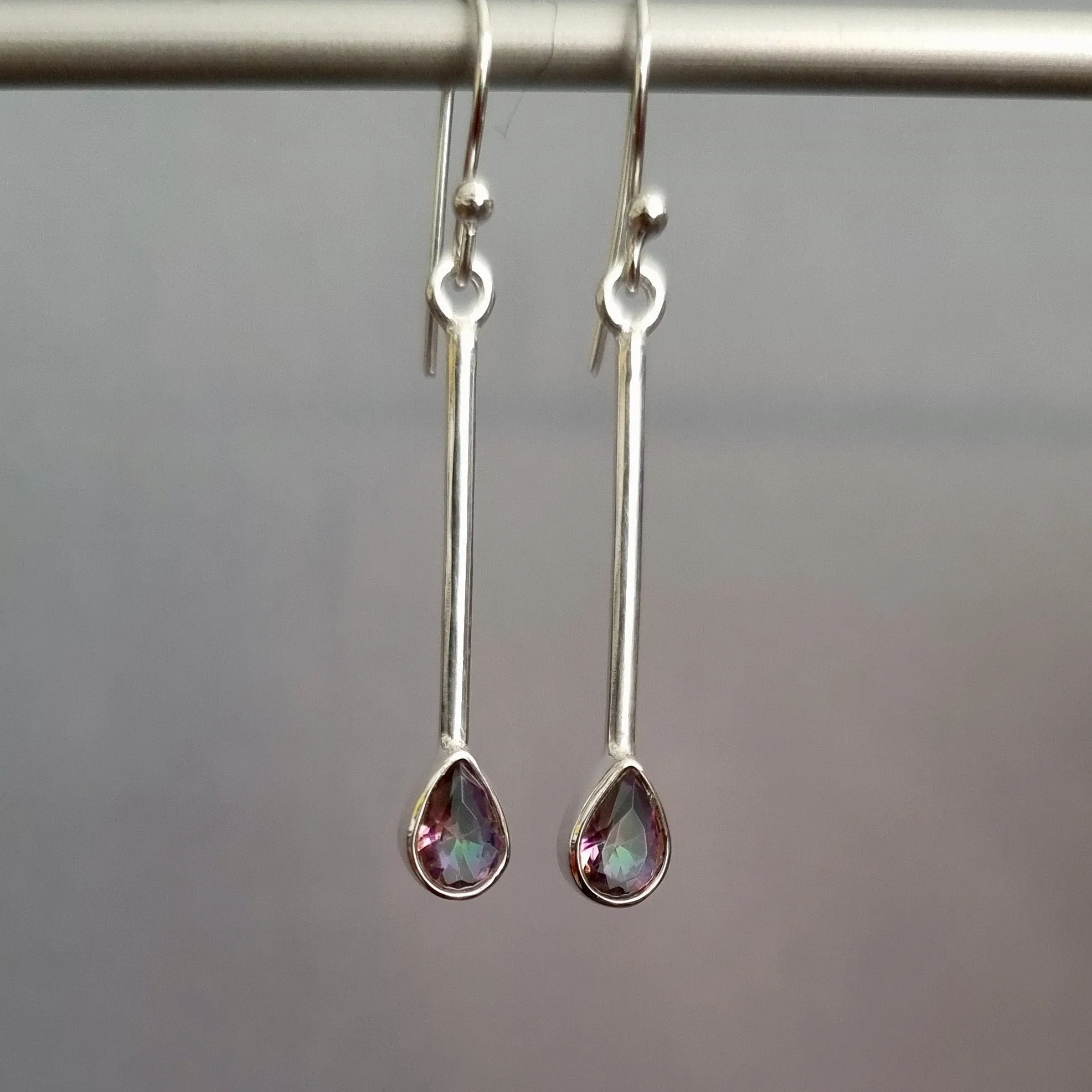 Mystic Topaz Teardrop Long 925 Silver Earrings, E15MT