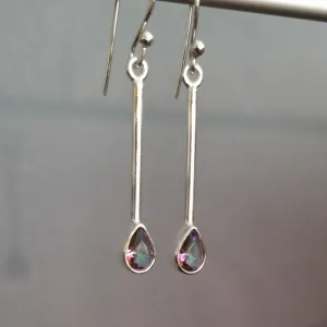 Mystic Topaz Teardrop Long 925 Silver Earrings, E15MT