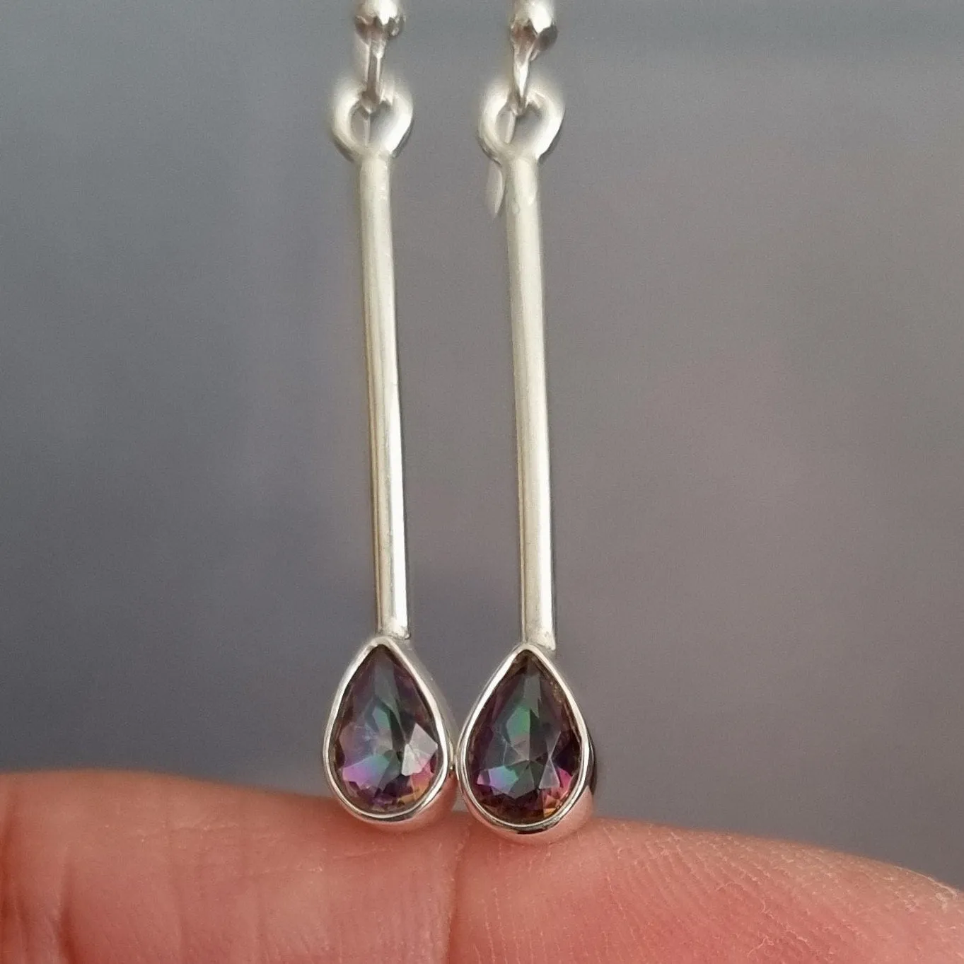 Mystic Topaz Teardrop Long 925 Silver Earrings, E15MT