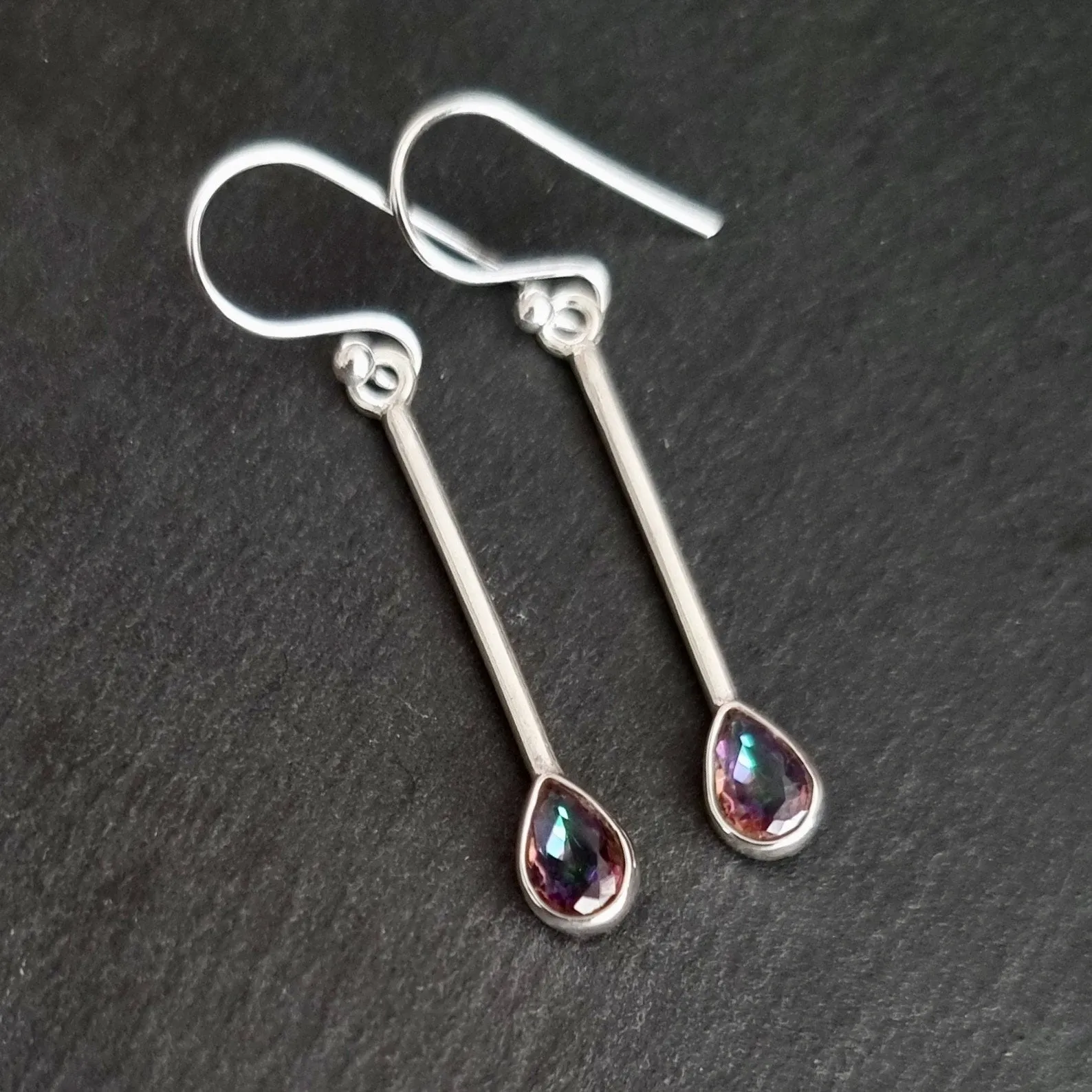 Mystic Topaz Teardrop Long 925 Silver Earrings, E15MT