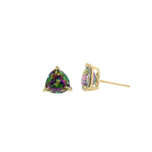 Mystic Topaz Trillion Shaped Post Earrings - 14k Yellow Gold