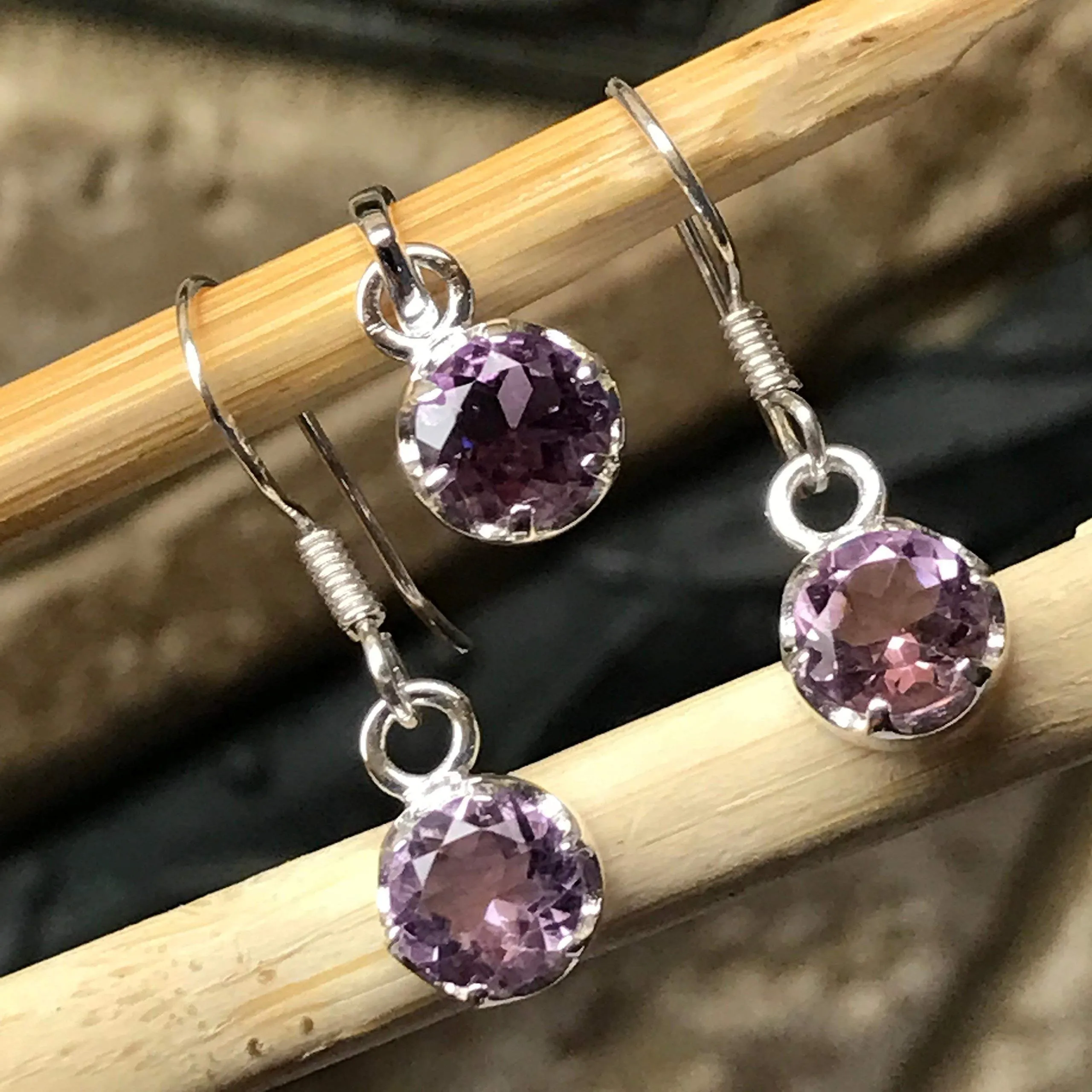 Natural 1.5ct Purple Amethyst 925 Sterling Silver Earrings and Pendant set