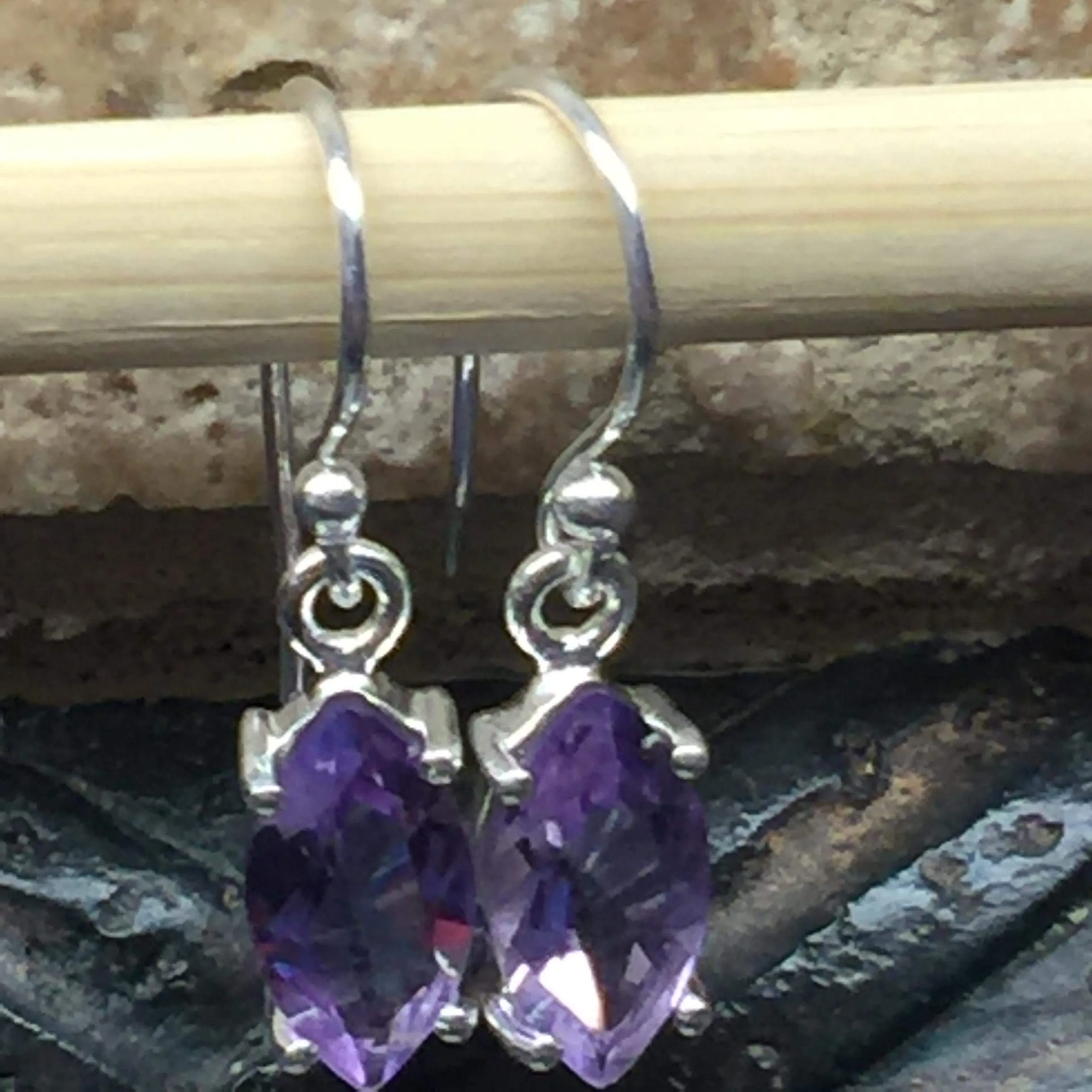 Natural 2ct Purple Amethyst 925 Solid Sterling Silver Earrings 25mm