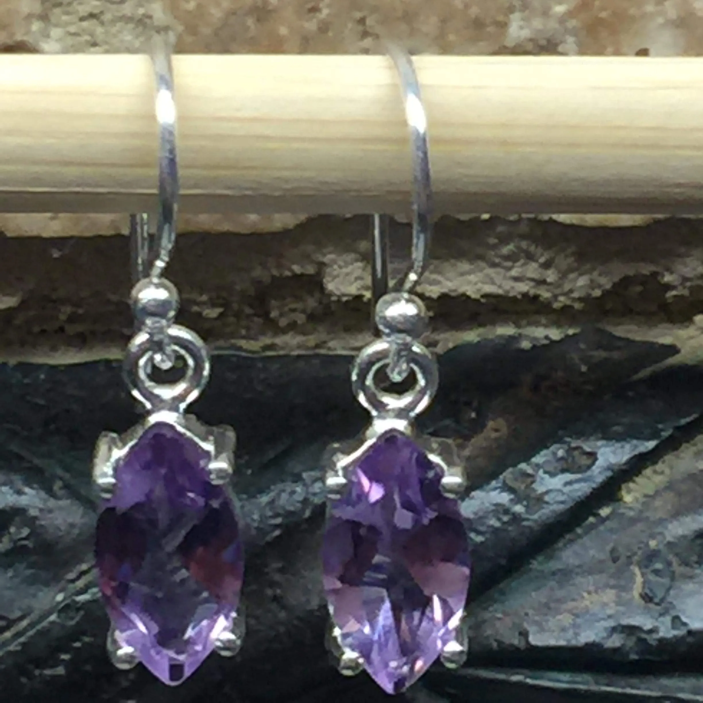 Natural 2ct Purple Amethyst 925 Solid Sterling Silver Earrings 25mm