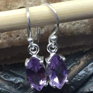 Natural 2ct Purple Amethyst 925 Solid Sterling Silver Earrings 25mm