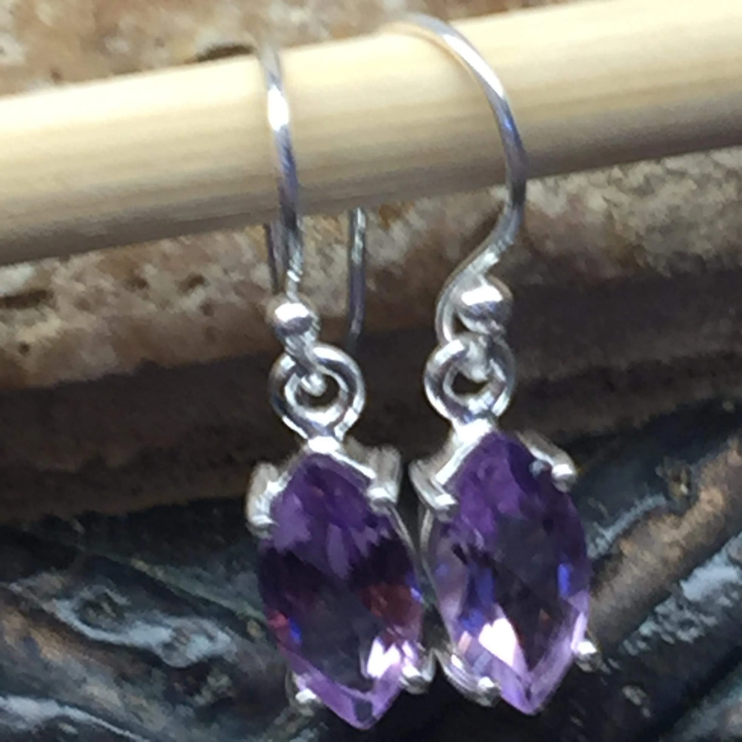 Natural 2ct Purple Amethyst 925 Solid Sterling Silver Earrings 25mm