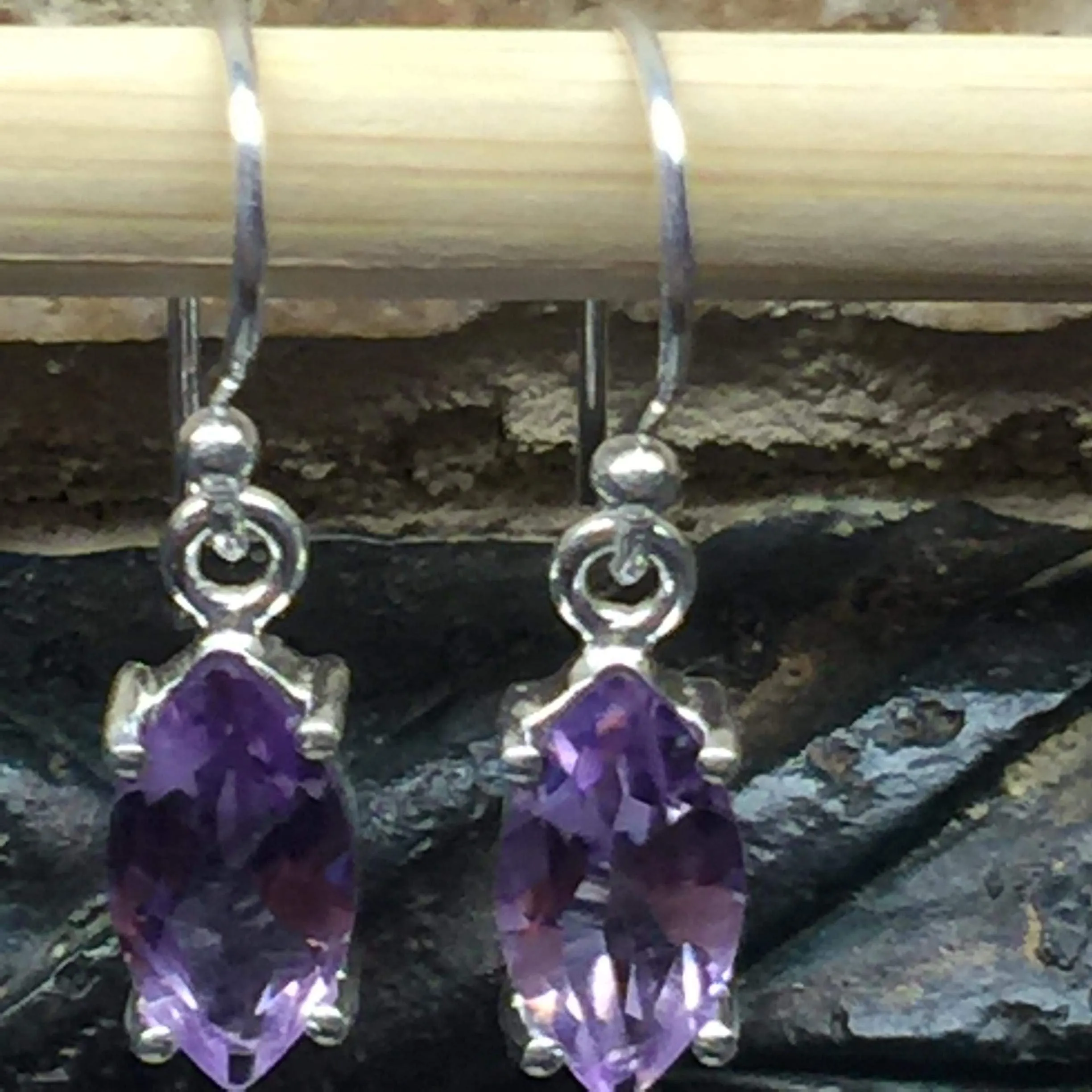 Natural 2ct Purple Amethyst 925 Solid Sterling Silver Earrings 25mm