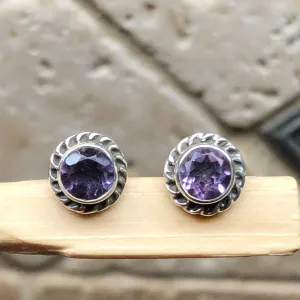 Natural 2ct Purple Amethyst 925 Sterling Silver Earrings 9mm