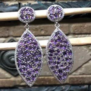 Natural 30ct Purple Amethyst 925 Solid Sterling Silver Earrings 65mm