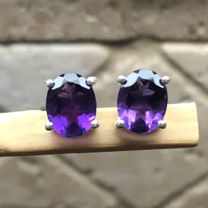 Natural 4ct Purple Amethyst 925 Solid Sterling Silver Earrings 10mm
