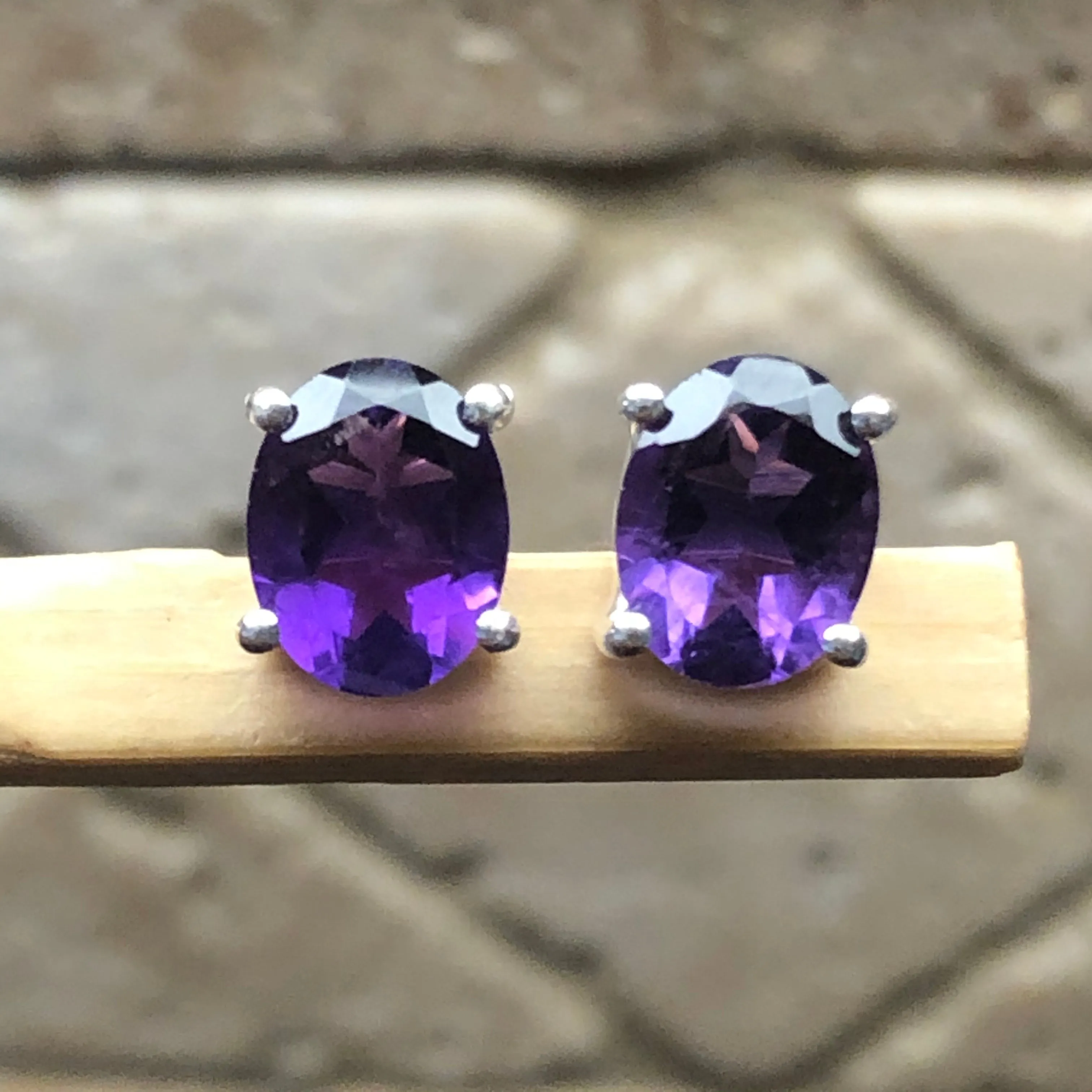 Natural 4ct Purple Amethyst 925 Solid Sterling Silver Earrings 10mm