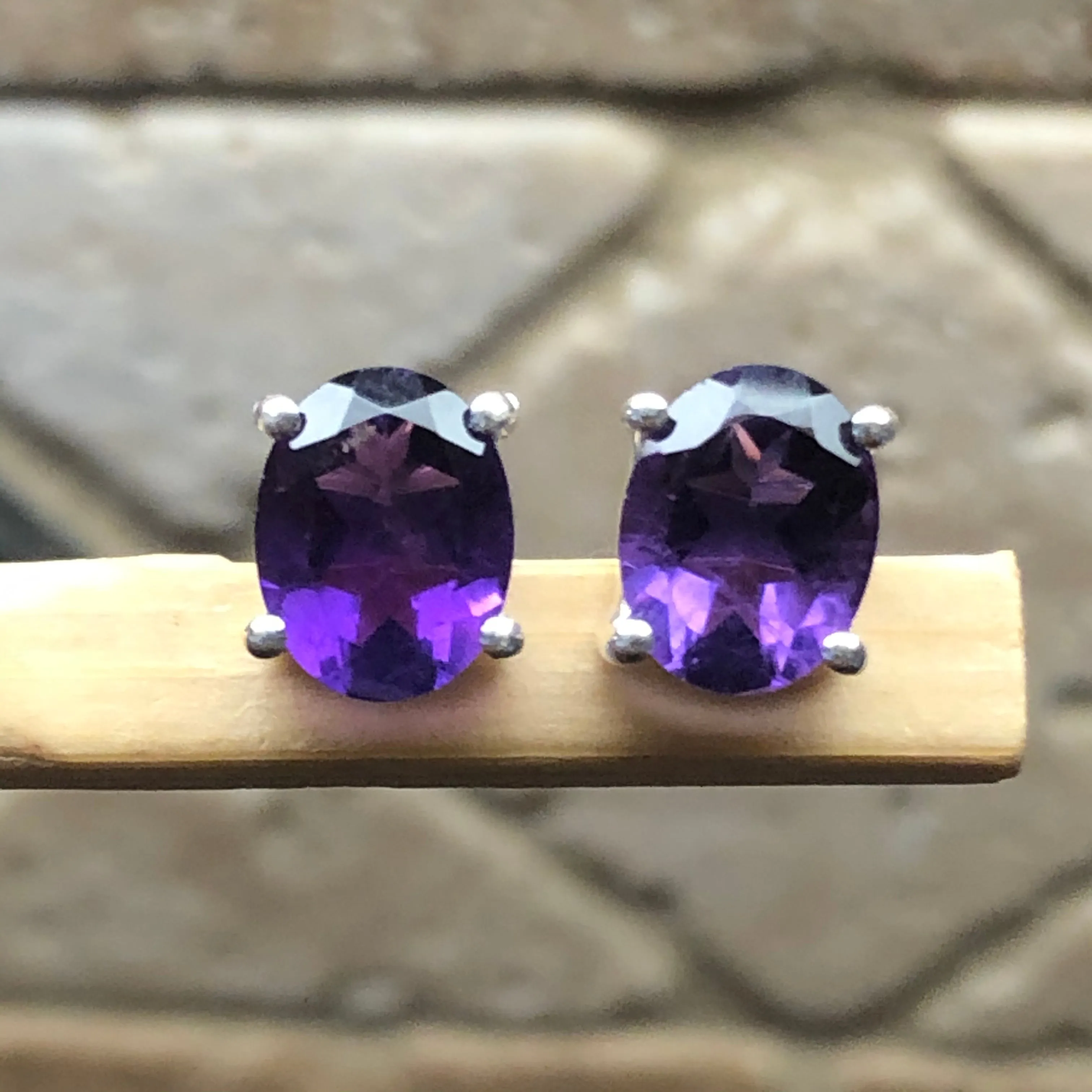 Natural 4ct Purple Amethyst 925 Solid Sterling Silver Earrings 10mm