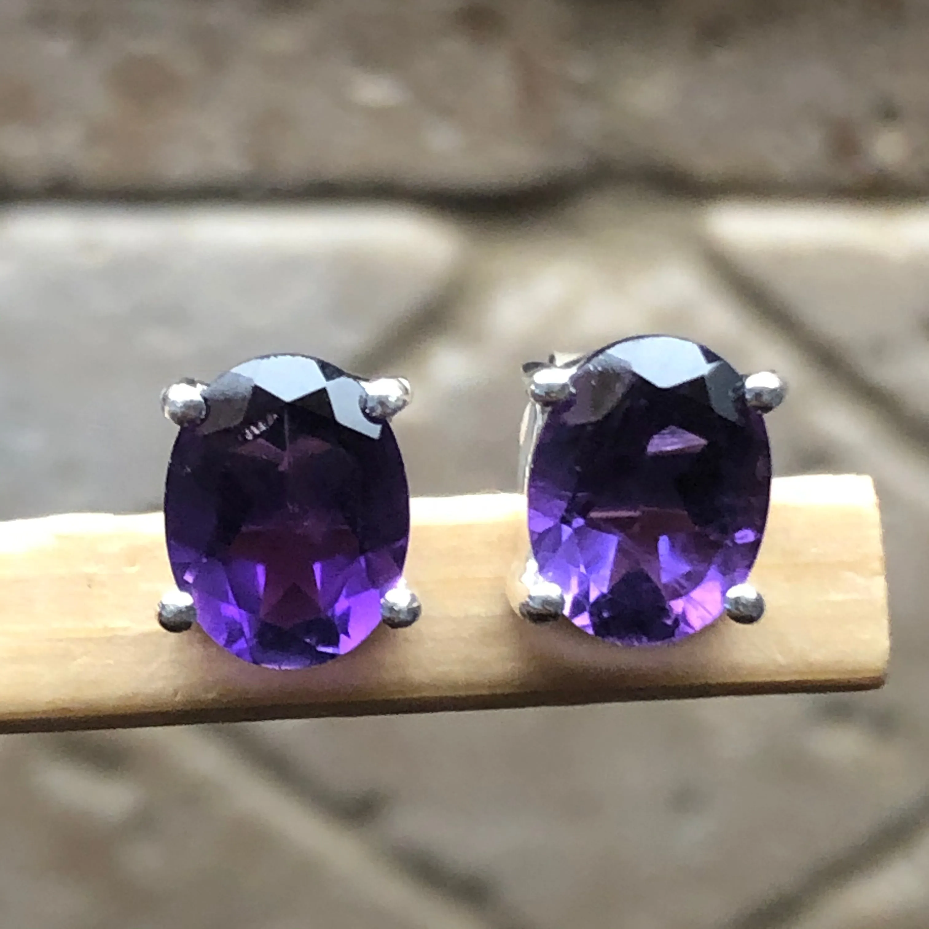 Natural 4ct Purple Amethyst 925 Solid Sterling Silver Earrings 10mm