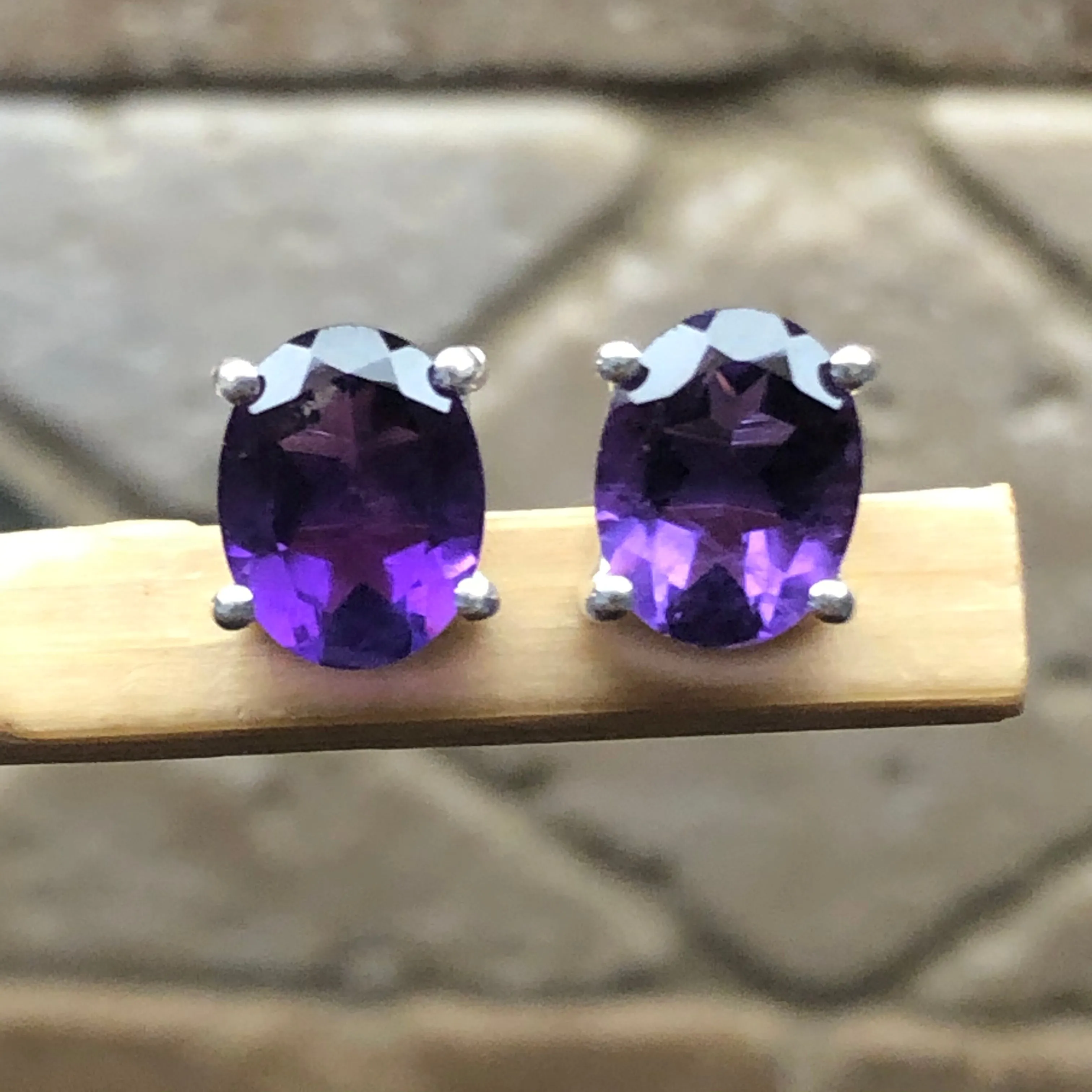 Natural 4ct Purple Amethyst 925 Solid Sterling Silver Earrings 10mm