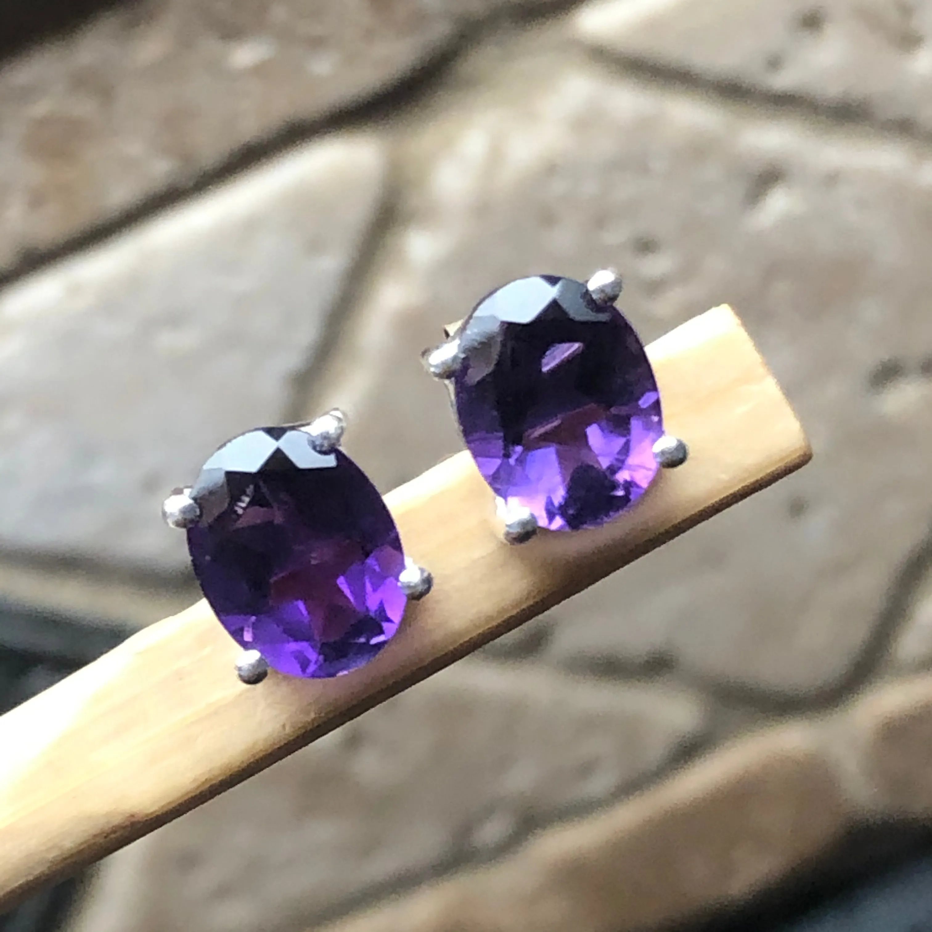 Natural 4ct Purple Amethyst 925 Solid Sterling Silver Earrings 10mm