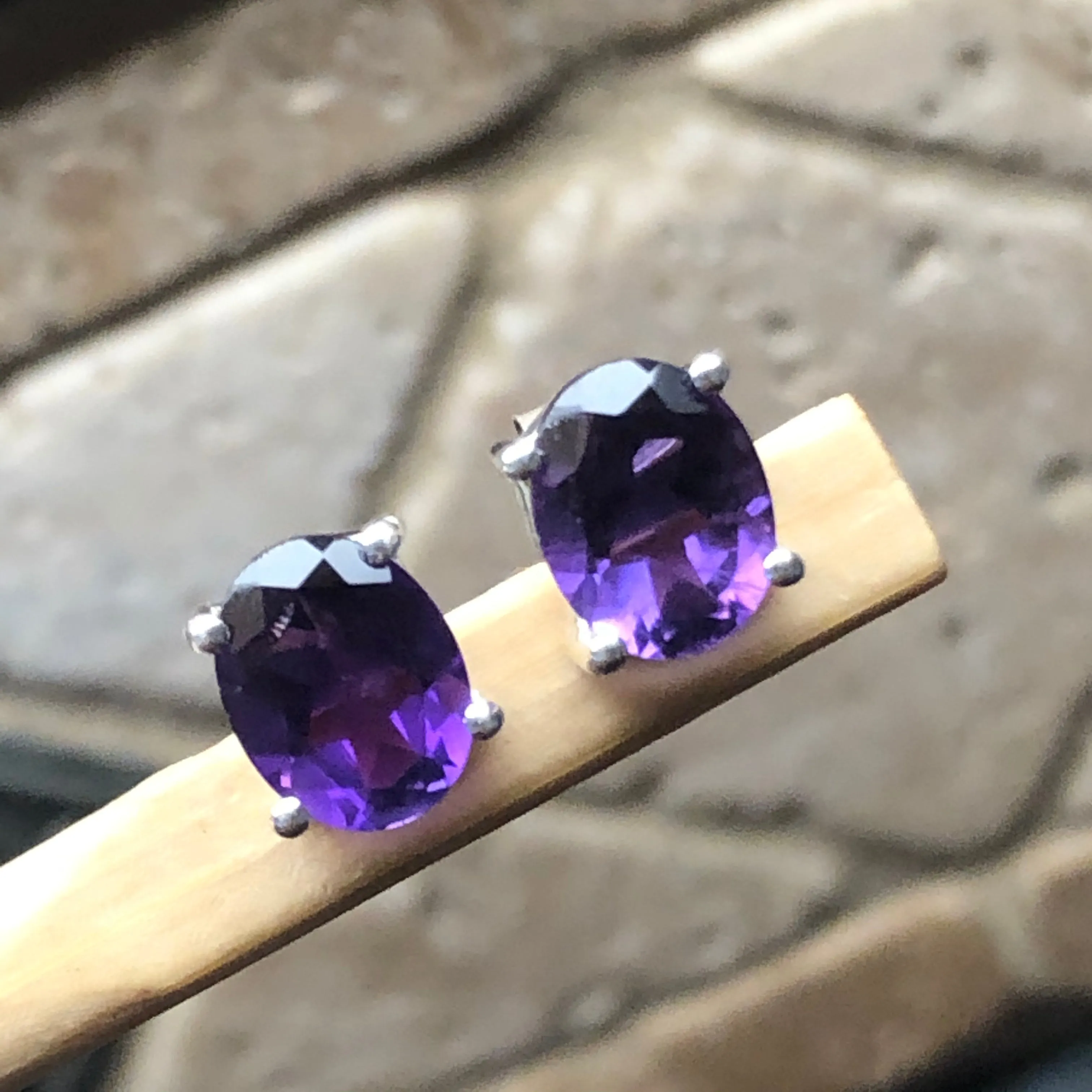 Natural 4ct Purple Amethyst 925 Solid Sterling Silver Earrings 10mm